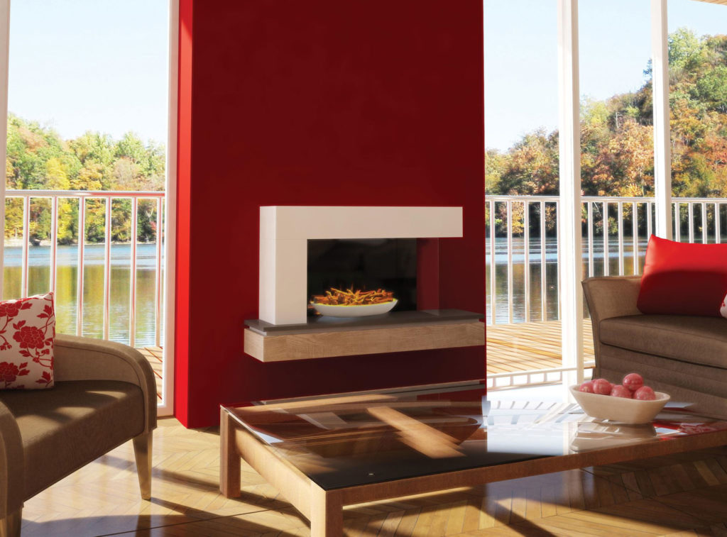 Contemporary Electric Fires in Suffolk & Essex from RFC Services | Evonics Qube Suite Overlooking Lake